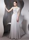 New Style Bateau Cap Sleeves Chiffon Prom Evening Gown Appliques and Ruching Side Zipper