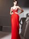 Luxury Red Zipper V-neck Beading and Appliques and Ruching Chiffon Cap Sleeves