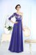 One Shoulder Blue Long Sleeves Beading and Appliques Floor Length Dress for Prom
