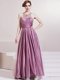 Scoop Sleeveless Taffeta Floor Length Zipper Prom Gown in Lilac with Beading and Ruching