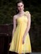 One Shoulder Sleeveless Mini Length Hand Made Flower Zipper with Yellow