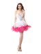 Pink And White A-line Organza Sweetheart Sleeveless Beading and Ruffles Knee Length Lace Up Dress for Prom