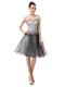 Attractive Sleeveless Organza Knee Length Lace Up Prom Dresses in Black with Beading and Ruffled Layers and Ruching