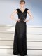 Black Lace Side Zipper Prom Evening Gown Cap Sleeves With Brush Train Beading and Lace