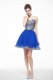 Mini Length Royal Blue Prom Gown Organza Sleeveless Beading and Embroidery