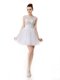 New Style Scoop Cap Sleeves Prom Party Dress Mini Length Beading and Ruching White Organza