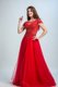 Bateau Cap Sleeves Zipper Prom Evening Gown Red Tulle