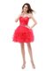 Sweetheart Sleeveless Prom Party Dress Knee Length Beading and Ruffled Layers Red Organza
