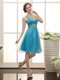 Fashionable Aqua Blue Straps Neckline Beading Evening Dress Sleeveless Zipper