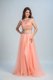 Vintage Scoop Floor Length Peach Prom Dress Chiffon Sleeveless Beading and Belt