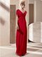 Beading and Ruching Dress for Prom Red Side Zipper Short Sleeves Floor Length