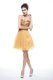 Fashionable Gold Organza Side Zipper Sweetheart Sleeveless Mini Length Evening Dress Beading and Sequins