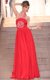 Luxury Coral Red Chiffon Side Zipper Halter Top Sleeveless Floor Length Prom Dress Embroidery