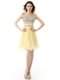 Graceful Light Yellow Zipper Bateau Beading Prom Gown Organza Sleeveless