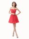 Charming Watermelon Red Sleeveless Mini Length Beading and Ruching Zipper Prom Dress