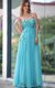 Floor Length Zipper Prom Dresses Aqua Blue for Prom and Party with Beading and Hand Made Flower