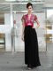 Ankle Length Red And Black Dress for Prom V-neck Short Sleeves Zipper