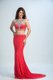 Clearance Mermaid Scoop Coral Red Sleeveless With Train Beading Zipper Prom Gown