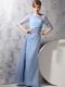 Light Blue Chiffon Zipper Scoop Half Sleeves Ankle Length Prom Party Dress Beading and Ruching