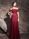 Burgundy Zipper Scoop Beading Prom Dress Tulle Short Sleeves