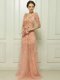 Peach Zipper Prom Dress Beading and Appliques Cap Sleeves With Brush Train