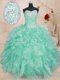 Fancy Apple Green Sleeveless Organza Lace Up Quinceanera Gown for Military Ball and Sweet 16 and Quinceanera