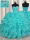 Sleeveless Beading and Ruffles Lace Up Quince Ball Gowns