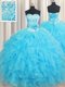 Customized Sleeveless Lace Up Floor Length Beading and Ruffles and Hand Made Flower Sweet 16 Dress