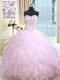 Superior Floor Length Lace Up Ball Gown Prom Dress Lilac for Military Ball and Sweet 16 and Quinceanera with Beading and Ruffles and Ruffled Layers