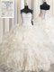 Beading and Lace and Ruffles Ball Gown Prom Dress Champagne Lace Up Sleeveless Floor Length