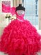 Custom Made Hot Pink Ball Gowns Sequins 15 Quinceanera Dress Lace Up Organza Sleeveless Floor Length