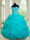 Fine Teal Sweetheart Lace Up Beading and Ruffles Quinceanera Dresses Sleeveless