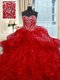 Sweetheart Sleeveless Sweet 16 Dresses Floor Length Beading and Ruffles Red Organza