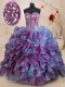 Multi-color Organza Lace Up Quinceanera Dresses Sleeveless Floor Length Ruffles and Sequins