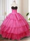 Sleeveless Organza Floor Length Lace Up Ball Gown Prom Dress in Hot Pink with Beading and Ruffled Layers