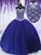 Beading Sweet 16 Quinceanera Dress Royal Blue Lace Up Sleeveless Floor Length