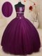 Dark Purple Tulle Lace Up 15th Birthday Dress Sleeveless Floor Length Beading