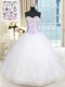 Classical White Ball Gowns Beading Quinceanera Gown Lace Up Tulle Sleeveless Floor Length