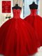 Custom Made Ball Gowns Sweet 16 Quinceanera Dress Red Sweetheart Tulle Sleeveless Floor Length Lace Up