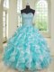 Floor Length Lace Up Quinceanera Gowns Blue And White for Military Ball and Sweet 16 and Quinceanera with Beading and Ruffles