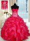 Spectacular Red Sleeveless Organza Lace Up Quinceanera Dresses for Military Ball and Sweet 16 and Quinceanera