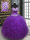 Wonderful Eggplant Purple Ball Gowns Sweetheart Sleeveless Tulle Floor Length Lace Up Beading and Ruffles 15th Birthday Dress