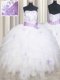 Low Price White Lace Up Strapless Beading and Ruffles and Belt Sweet 16 Dress Tulle Sleeveless