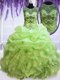 Scoop See Through Sleeveless Floor Length Beading and Ruffles and Pick Ups Lace Up Sweet 16 Dress with