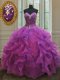 Purple Sweetheart Neckline Beading and Ruffles and Sequins Quinceanera Gown Sleeveless Lace Up