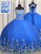 Fantastic Blue Ball Gowns Tulle Straps Sleeveless Beading and Appliques Floor Length Lace Up Quince Ball Gowns
