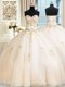 Best Selling Sleeveless Tulle Floor Length Lace Up Quinceanera Dresses in Champagne with Beading