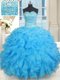 Simple Baby Blue Lace Up Sweet 16 Quinceanera Dress Beading Sleeveless Floor Length