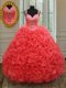 Extravagant Coral Red Straps Zipper Beading Quinceanera Gowns Sleeveless