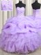 Fitting Lavender Organza Lace Up Sweetheart Sleeveless Floor Length Quince Ball Gowns Beading and Ruffles and Pick Ups